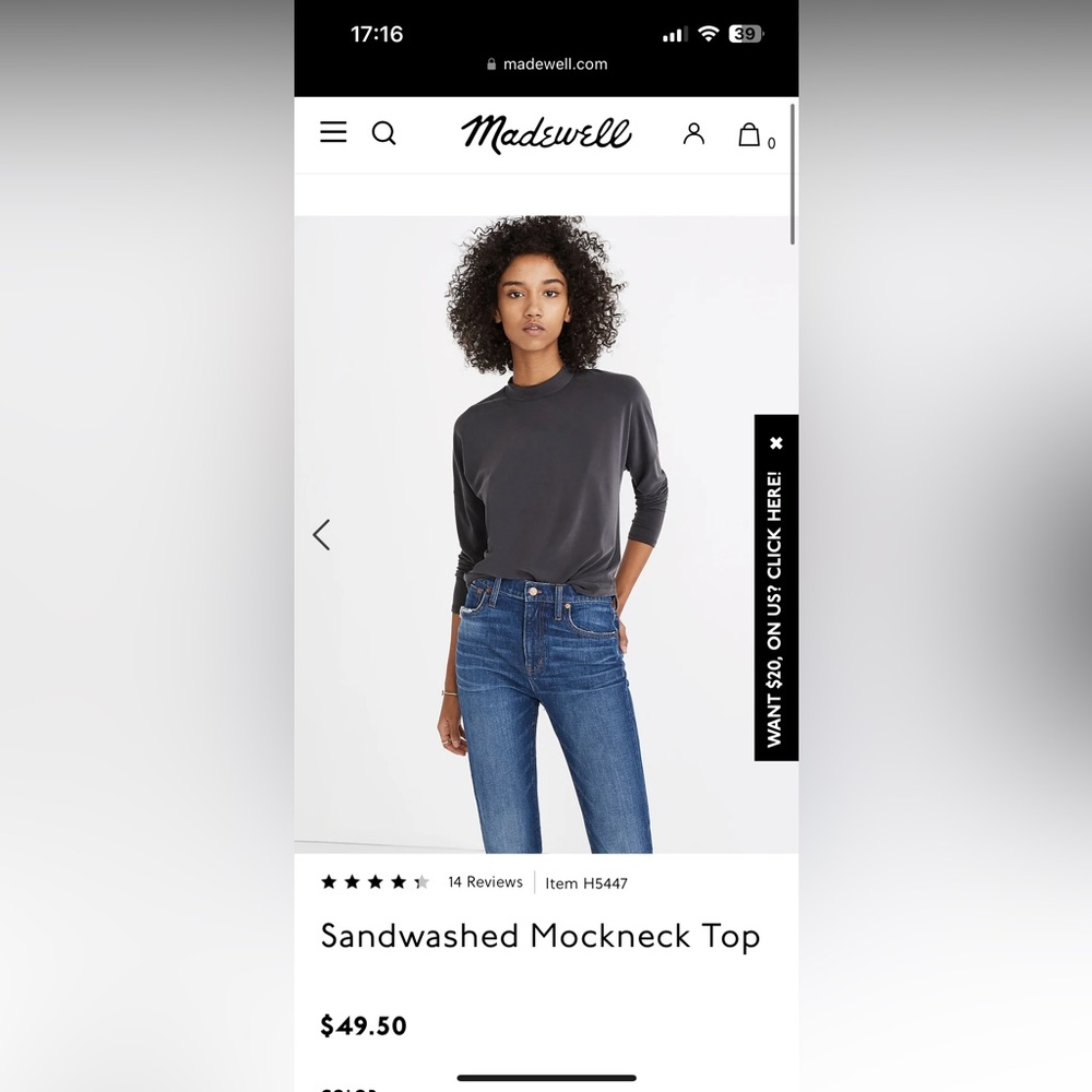 Madewell Sandwashed Mockneck Top